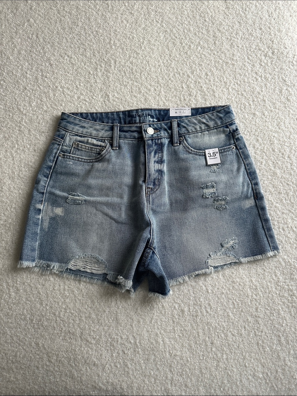 Time and Tru Light Blue Distressed High Waist Denim Shorts